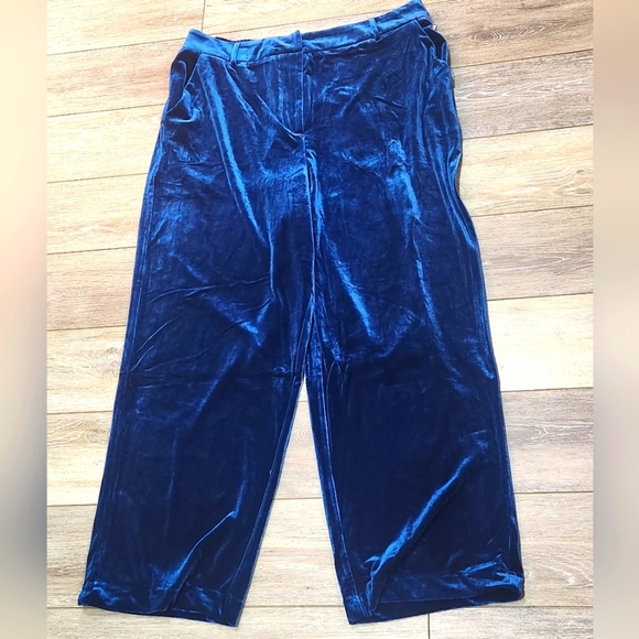 Porter Collective Teal Blue Velvet Wide Leg Trouser Pants Size 1Xlarge - Picture 1 of 6